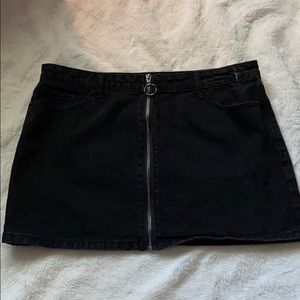 Black Denim Skirt with Zip-Up Front